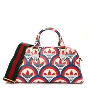 Gucci X ADIDAS Shangai Calfskin Web Trefoil Interlocking G Mini Duffle Bag Red White Blue