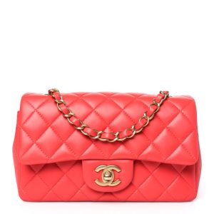 Chanel Lambskin Quilted Mini Rectangular Flap Red