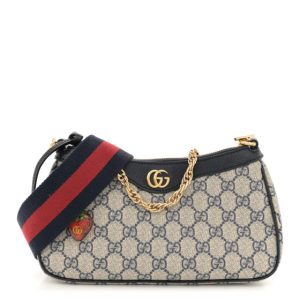 Gucci GG Supreme Monogram Textured Dollar Calfskin Web Small Ophidia GG Handbag Beige Blue