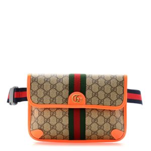 Gucci GG Supreme Monogram Web Small Ophidia Belt Bag Beige Ebony Orange Fluo