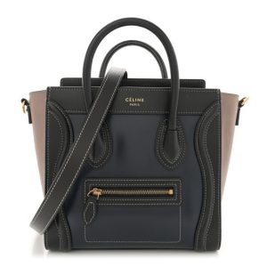 Celine Glazed Calfskin Nano Bi-Color Luggage Dark Blue