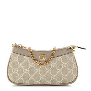 Gucci GG Supreme Monogram Textured Dollar Calfskin Web Mini Ophidia GG Handbag Beige Mystic White Oatmeal
