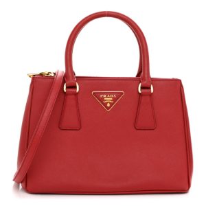 Prada Saffiano Mini Galleria Double Zip Tote Fuoco