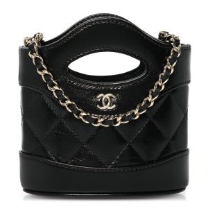 Chanel Shiny Lambskin Quilted 31 Nano Clutch With Chain Black