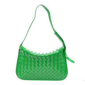 Bottega Veneta Brushed Calfskin Intrecciato Cradle Fold Over Shoulder Bag Parakeet