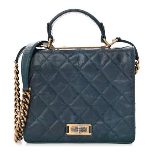 Chanel Glazed Calfskin Quilted Rita Top Handle Flap Blue