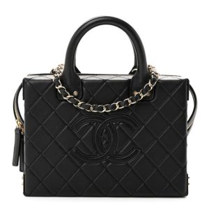 Chanel Calfskin Quilted Studded Square Vanity Case Black