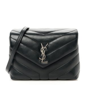 Saint Laurent Calfskin Y Quilted Monogram Toy Loulou Crossbody Bag Black