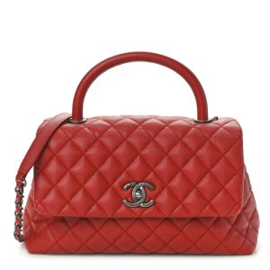 Chanel Caviar Quilted Small Coco Handle Flap Red