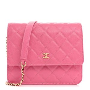 Chanel Caviar Quilted Square Wallet On Chain WOC Pink