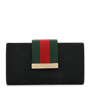 Gucci Monogram Calfskin Ladies Web Long Wallet Black