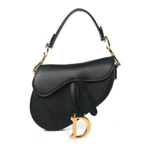 Christian Dior Grained Calfskin Mini Saddle Bag Black