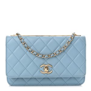 Chanel Lambskin Quilted Trendy CC Wallet On Chain WOC Light Blue