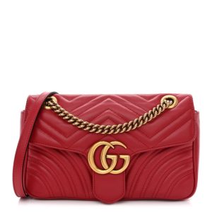Gucci Calfskin Matelasse Small GG Marmont Shoulder Bag Hibiscus Red