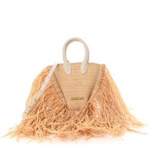 Jacquemus Raffia Woven Calfskin Le Petit Baci Natural White