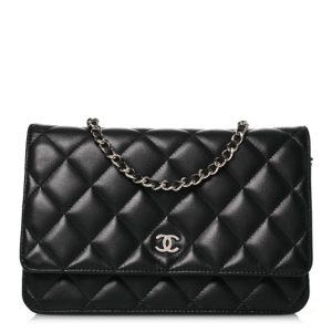 Chanel Lambskin Quilted Wallet On Chain WOC Black