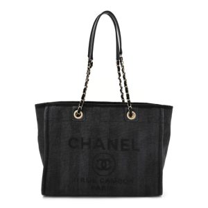Chanel Mixed Fibers Striped Small Deauville Tote Black
