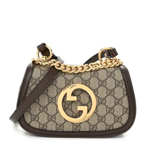 Gucci GG Supreme Monogram Textured Dollar Calfskin Mini Blondie Chain Shoulder Flap Bag Beige Ebony New Acero