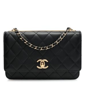 Chanel Lambskin Quilted Trendy CC Wallet On Chain WOC Black