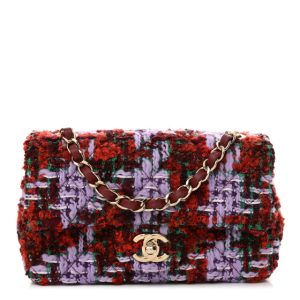 Chanel Tweed Quilted Mini Rectangular Flap Red Purple Green