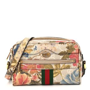 Gucci GG Supreme Monogram Water Flora Web Mini Ophidia Shoulder Bag Beige White Multicolor