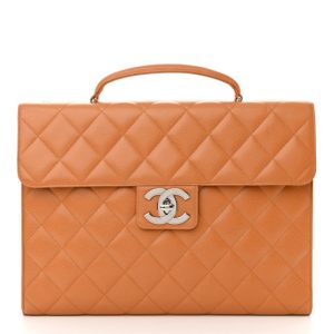 Chanel Caviar Quilted Briefcase Laptop Bag Light Brown