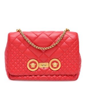 Versace Nappa Quilted Icon Shoulder Bag Red