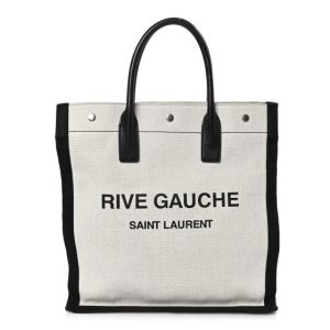 Saint Laurent Linen Calfskin Rive Gauche North South Tote White Black