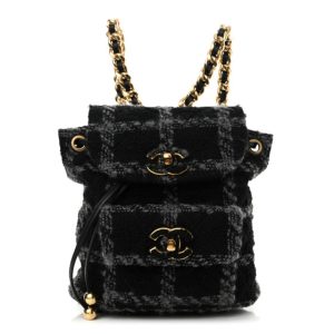 Chanel Wool Tweed Elegant Backpack Black Grey