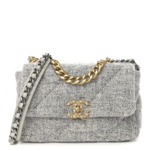 Chanel Tweed Quilted Medium Chanel 19 Flap Grey Ecru