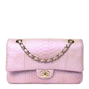 Chanel Metallic Snakeskin Medium Double Flap Purple
