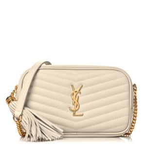 Saint Laurent Grain De Poudre Matelasse Monogram Mini Lou Camera Bag Crema Soft