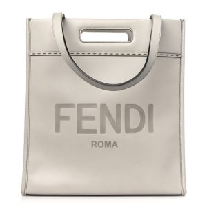 Fendi Vitello King Logo Embossed Shopping Tote Green Tea