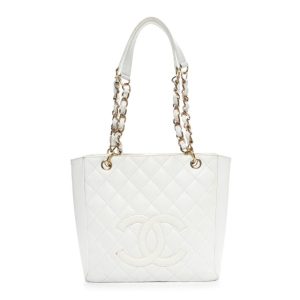Chanel Caviar Quilted Petit Shopping Tote PST White