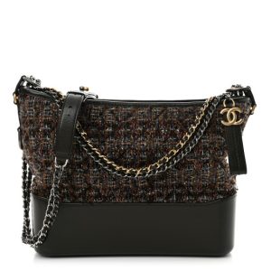 Chanel Tweed Calfskin Medium Gabrielle Hobo Brown