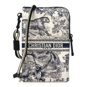 Christian Dior Technical Fabric Embroidered Toile De Jouy DiorTravel Multifunction Pouch Blue