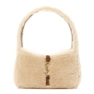 Saint Laurent Shearling Le 5 A 7 Mini Hobo Natural Beige