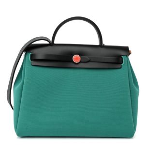 Hermes Military Toile Vache Hunter Laque Horseshoe Herbag Zip PM 31 Malachite
