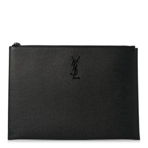 Saint Laurent Grain De Poudre Monogram Monochrome iPad Case Black