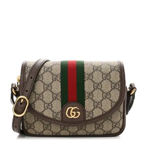 Gucci GG Supreme Monogram Textured Dollar Calfskin Mini Ophidia Flap Shoulder Bag Beige Ebony New Acero
