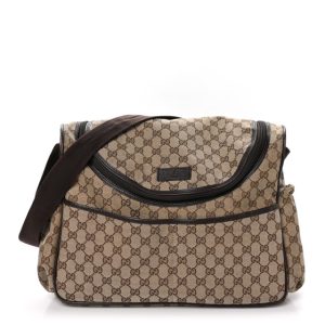 Gucci Monogram Natural Pigskin Large Diaper Bag Beige Ebony Cocoa Dark Chocolate