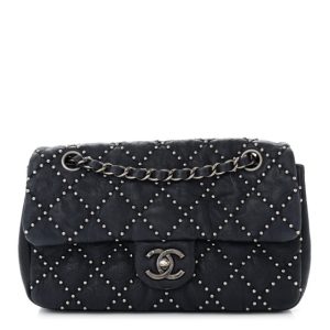 Chanel Washed Lambskin Studded Metal Beauty Flap Navy