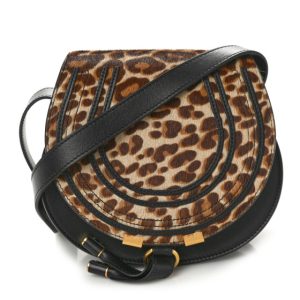 Chloe Pony Hair Calfskin Leopard Small Marcie Saddle Bag Jungle Brown