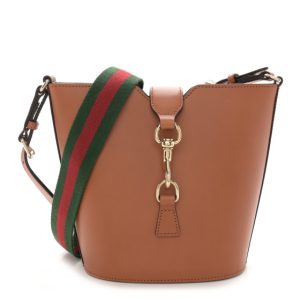 Gucci Tritone Calfskin Web Mini Ophidia Bucket Bag Brown