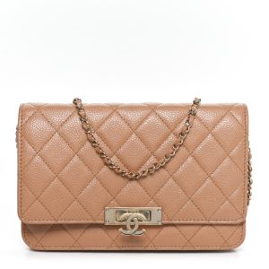 Chanel Caviar Quilted Golden Class Wallet On Chain WOC Beige