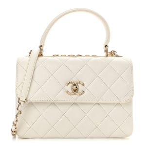 Chanel Lambskin Quilted Small Trendy CC Dual Handle Flap Bag White