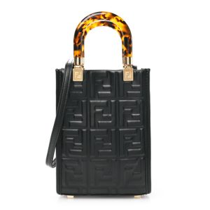 Fendi Vitello Plexiglass FF Embossed Mini Fendi Sunshine Shopper Tote Black
