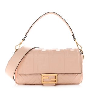 Fendi Nappa FF 1974 Embossed Baguette Baby Pink