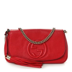 Gucci Pebbled Calfskin Medium Soho Flap Crossbody Vibrant Red