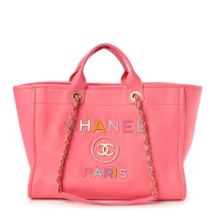 Chanel Calfskin Medium Deauville Tote Coral Pink
